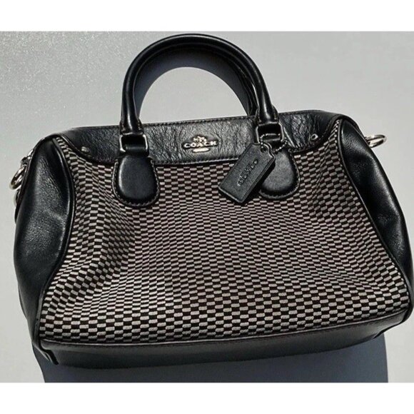 Coach Mini Bennet Satchel Tote Purse Brown Tan Checkerboard Zipper F57242 - Picture 7 of 15